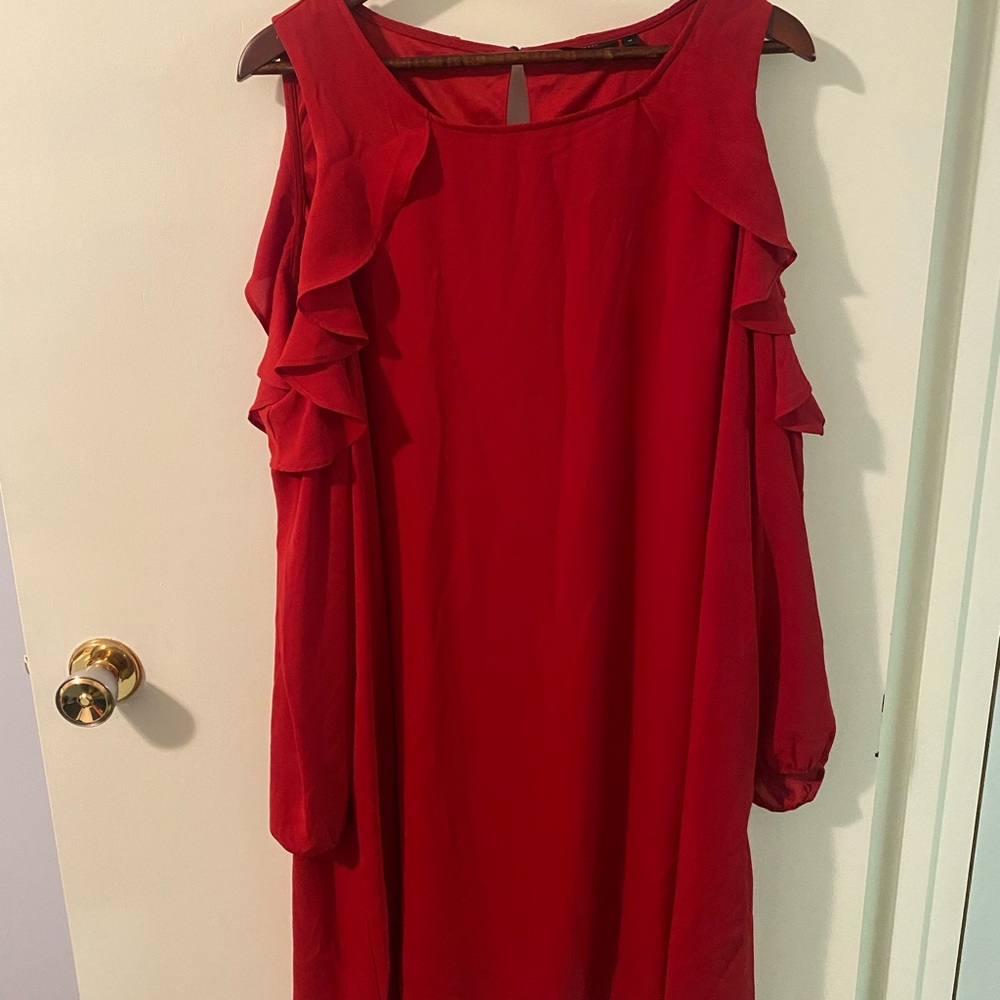Reitmans Red Long Sleeve Dress with Ruffles